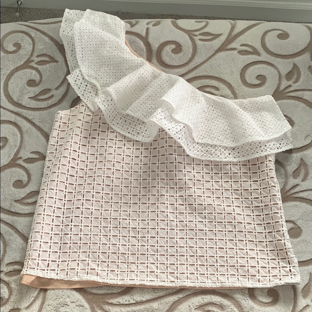 White and Pink Ruffle Top